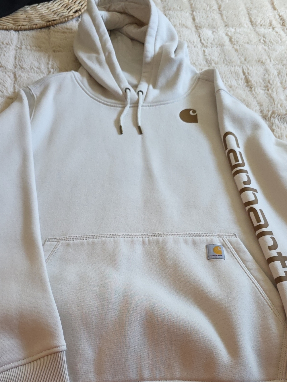 Carhartt Crewneck Hoodie in Light Cream with Brown Logo